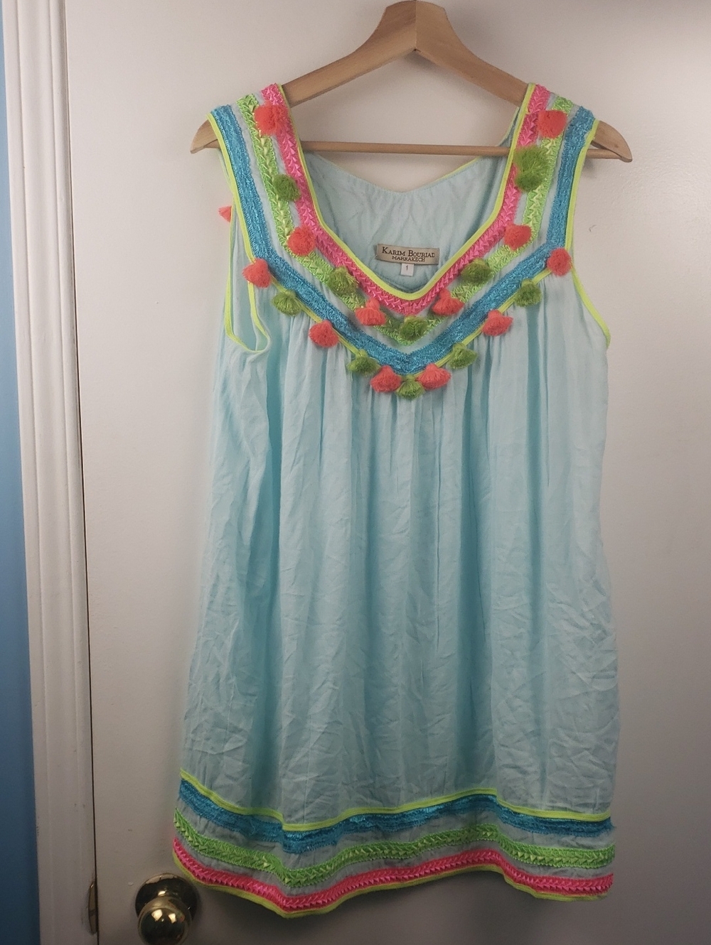 Karim Bouriad Light Blue Embellished Pom-Pom Tunic Dress Size 1